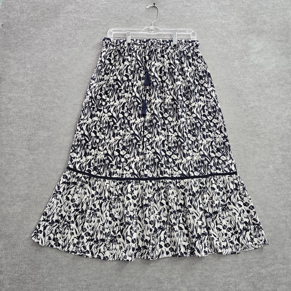 Cynthia Rowley Women Skirt L Blue Floral Bohemian Tasseled Rayon